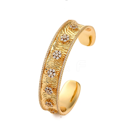 Flower Rack Plating Brass Micro Pave Cubic Zirconia Cuff Bracelets for Women BJEW-M040-23G-1