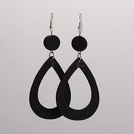 Trendy Teardrop Wood Dangle Earrings EJEW-F0090-07E-1