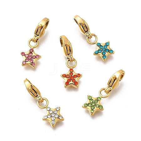 Star 304 Stainless Steel Rhinestone Pendants Decoration STAS-R159-57G-1
