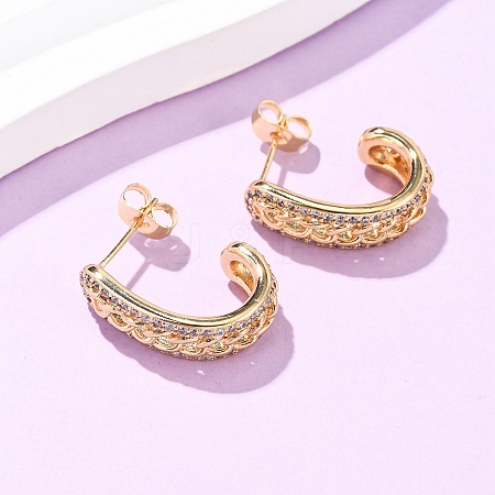 Brass Micro Pave Clear Cubic Zirconia Stud Earrings EJEW-B153-15G-1