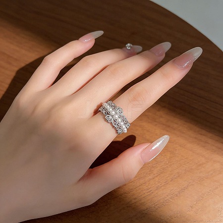 Brass & Imitation Pearl Cuff Open Rings for Women WGE0FB6-01-1