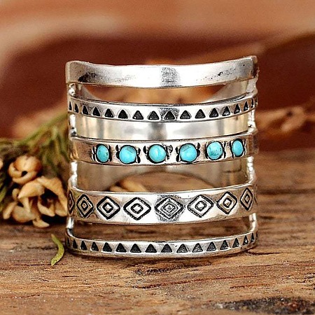 Alloy with Synthetic Turquoise Finger Rings FS-WG0500F-03-1