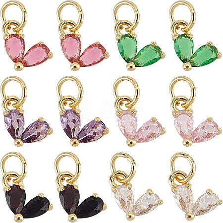 SUPERFINDINGS 12 Pcs 6 Colors Rack Plating Brass Cubic Zirconia Charms KK-FH0002-98-1