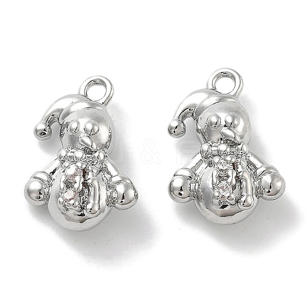 Rack Plating Snowman Brass Clear Cubic Zirconia Pendants KK-M102-13P-A-1