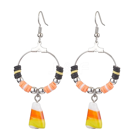Halloween Candy Corn Handmade Lampwork & Polymer Clay Dangle Earrings for Women EJEW-JE05893-01-1