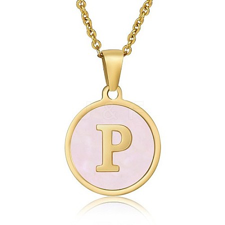 Natural Shell Initial Letter Pendant Necklace LE4192-19-1