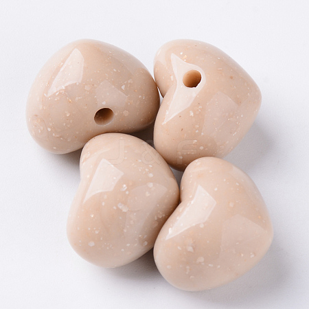  Jewelry Beads Findings Antique Style Opaque Acrylic Beads, Half Drilled, Heart, Wheat, 14.5x18x14mm, Hole: 2.5mm, about 200pcs/500g