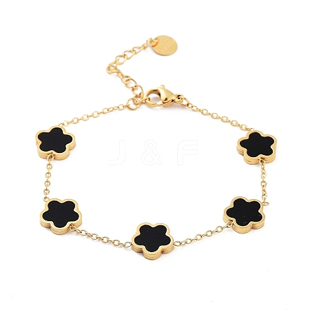 Flower Resin Link Chain Bracelets BJEW-K247-01G-03-1