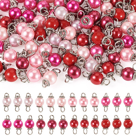 80Pcs 8 Colors Glass Pearl Round Connector Charms PALLOY-TA00263-1