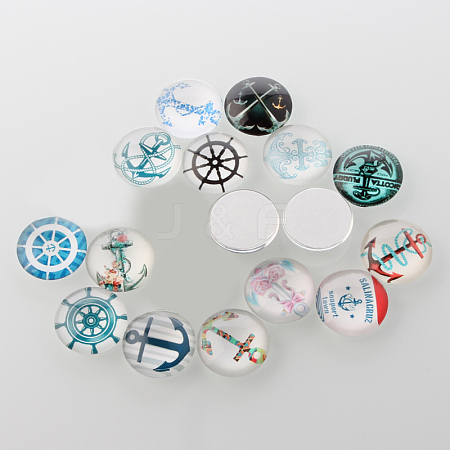 Helm &  Anchor Printed Glass Cabochons GGLA-A002-12mm-WW-1