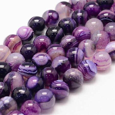 Natural Striped Agate/Banded Agate Bead Strands G-K155-A-12mm-11-1