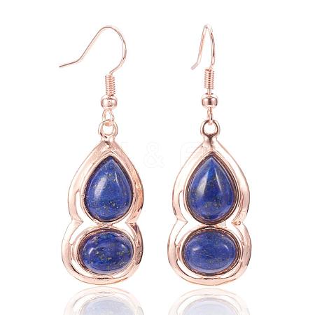 Natural Lapis Lazuli Dangle Earrings EJEW-F092-01A-1