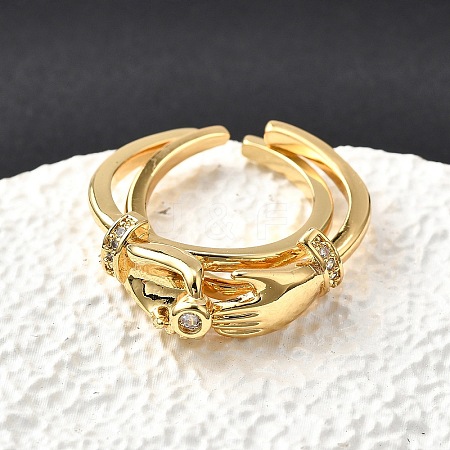 Brass with Cubic Zirconia Cuff Rings RJEW-Q018-01G-1
