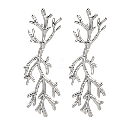 304 Stainless Steel Tree Branch Stud Earrings EJEW-D281-32S-1