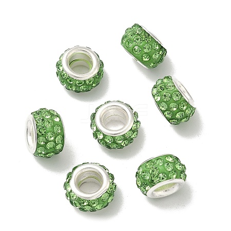 Polymer Clay Rhinestone European Large Hole Beads with Silver Color Plated Brass Cores FPDL-R002-11-1