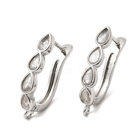 Teardrop Brass Micro Pave Clear Cubic Zirconia Hoop Earring Findings KK-A289-09P-1