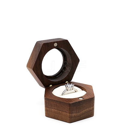 Hexagon Walnut Wood Magnetic Wedding Ring Gift Case PW-WG52445-01-1