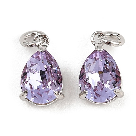 Teardrop Brass Glass Charms KK-L240-06P-01-1