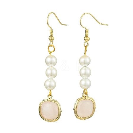 Shell Pearl & Natural Rose Quartz Dangle Earrings EJEW-JE05995-1