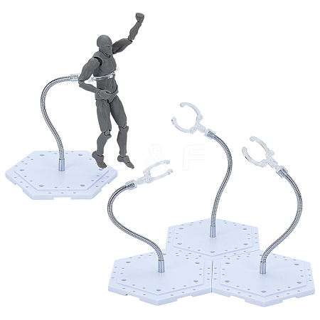 Assembled Hexagon Plastic Action Figure Display Stands with Adjustable Alloy Support Arm ODIS-WH0080-11A-1