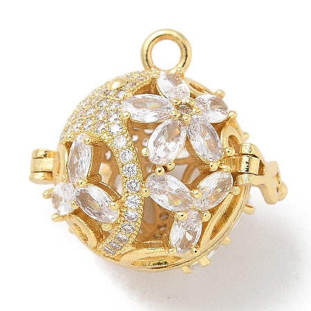 Rack Plating Brass Clear Cubic Zirconia Bead Cage Pendants KK-L224-006G-1