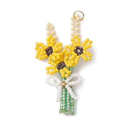 3D Glass Seed Beaded Bouquet with Bowknot Pendants PALLOY-MZ01153-01-1