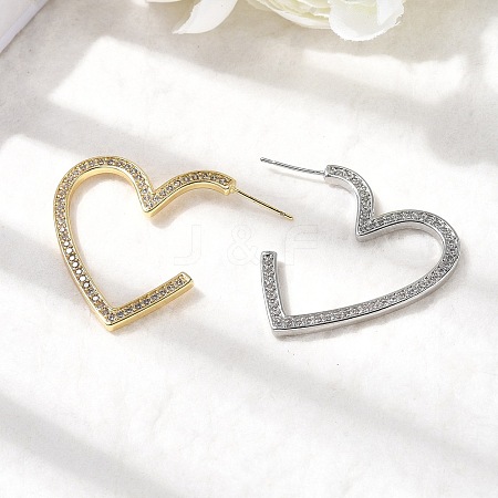 Heart Brass Micro Pave Cubic Zirconia Stud Earrings EJEW-F395-01A-1