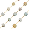 Handmade 304 Stainless Steel Shoushan Stone Beads Cube Link Chains CHS-B011-02G-01-1