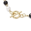 Shell Pearl Beads & Black Stone Link Bracelets BJEW-JB11270-4