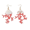 Shell Shape Glass Seed Beaded & Clam Shell Dangle Earrings EJEW-MZ00661-01-2