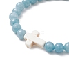 3Pcs 3 Style Natural Blue Quartz & Grade A Amazonite & Turquoise Cross Beaded Stretch Bracelets Set BJEW-JB09408-3