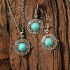 Bohemian Style Alloy & Synthetic Turquoise Pendant Necklaces & Dangle Earrings Sets WG2E1B4-11-1