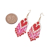 Heart Glass Seed Beaded Tassel Dangle Earrings for Women EJEW-MZ00201-01-3