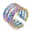 Ion Plating(IP) 304 Stainless Steel Multi Line Open Cuff Ring for Women RJEW-M149-18RC-3