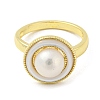 Natural Pear & Shell Flat Round Open Cuff Ring RJEW-H220-23G-2