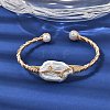 Brass Wire Wrapped Natural Baroque Pearl Cuff Bangles for Women BJEW-D453-02G-2