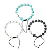 3Pcs 3 Style Gemstone Round & Cross Braided Bead Bracelets BJEW-TA00321-1
