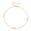 Brass Heart & Round Beaded Link Chain Anklets for Women AJEW-AN00714-2