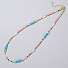 Ethnic Style Rainbow Color Square Natural Shell & Glass & Glass Seed Beaded Necklaces for Women RH4254-1-1
