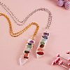 Natural Mixed Stone Wire Wrap Bullet Pendant Necklaces Set for Women NJEW-SW00010-3