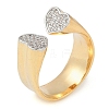 Heart Brass Micro Pave Clear Cubic Zirconia Open Cuff Ring for Women RJEW-Q819-20G-1