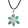 Natural Rose Quartz & Glass Snowflake Pendant Necklaces NJEW-JN05054-03-1