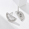 Half Round Brass Micro Pave Clear Cubic Zirconia Stud Earrings EJEW-M077-08P-5