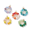 Glass Beaded Flat Round Pendants PALLOY-JF01971-1