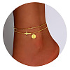 Brass Sideways Cross Link Anklets with Flat Round Initial Charms FS-WG12DAA-05-1