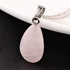 Teardrop Platinum Tone Brass Rose Quartz Pendants G-F267-02H-1