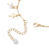 Natural Aquamarine Chip & Round Shell Pearl Cross Tassel Anklets AJEW-AN00716-01-5