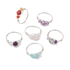 6Pcs Round Natural Rose Quartz & Amethyst & Fluorite & Carnelian & Amazonite & Red Agate Finger Ring GG-CJ3357-S-1