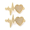 Rack Plating Brass Cubic Zirconia Heartbeat Connector Charms KK-C084-08A-G-1