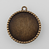 Tibetan Style Antique Bronze Alloy Flat Round Pendant Cabochon Settings X-TIBEP-M022-07AB-NF-1